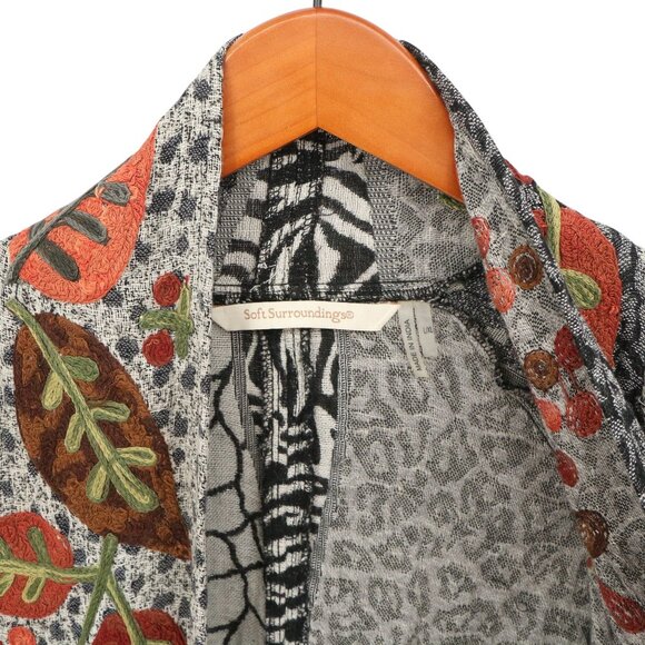 Soft Surroundings Embroidered Animal Print Open Front Cardigan Sweater L/XL - Picture 4 of 6